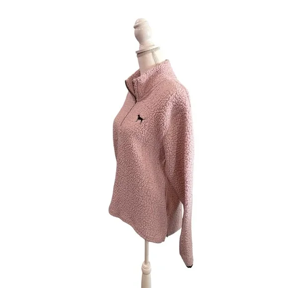 PINK Victoria's Secret Womens XS Pink Sherpa Quarter Zip Pullover Fleece Top - Picture 2 of 8